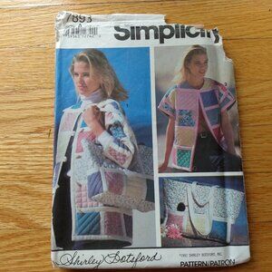 Vintage 90s Quilted Jacket Sewing Pattern XS-L Vest Bolero Tote Bag 7893